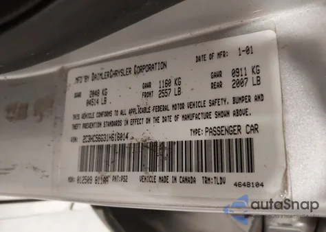 2001 Chrysler Lhs z USA, uszkodzony, nr VIN 2C3HC56G31H616014